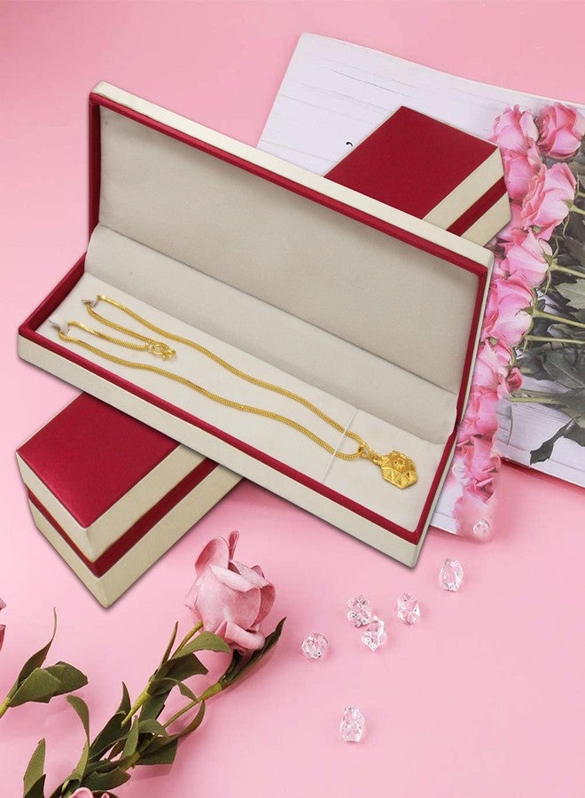 LUCES Satin Long Bracelet Chain Jewellery Organizer Storage Box Necklaces Pendant Holder Gift for Wedding Engagment Valentine's Day Maroon Pack of 1 - Image 1