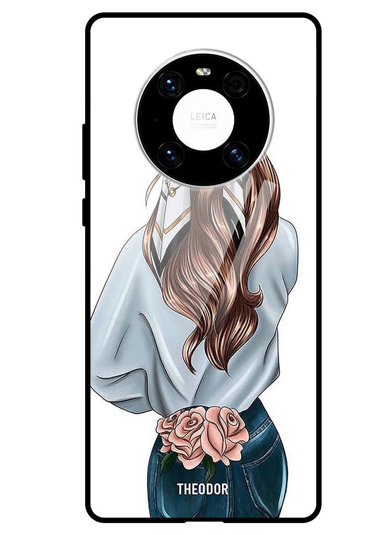 Theodor Protective Tempered Glass Case Cover HUAWEI MATE 40 5G  Pink Rose Girl - Image 1