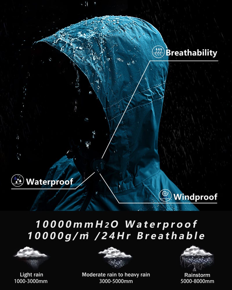 Outdoor Ventures Packable Rain Jacket Women Lightweight Waterproof Raincoat with Hood Cycling Bike Jacket Windbreaker - Image 3