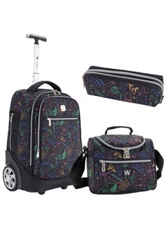 Wires 3 Piece Kids School Trolley Bag laptop compartment 2 Wheels With Lunch bag & Pencil Case  - Image 1