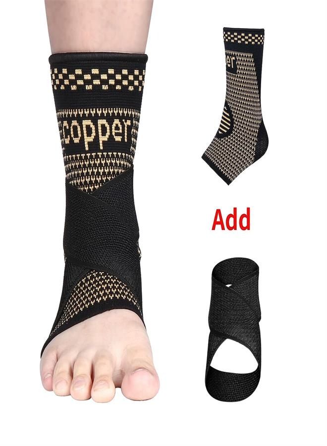 كوبر النحاس الكاحل دعم هدفين، 2 حزمة الأشرطة قابل للتعديل ضغط الدعم للرجال النساء مع القدم حتى هدفين، الكاحل يلف، الدعم، التواء، كم، استقرار القدم إصابة الانتعاش، الذهب(S) - Image 4