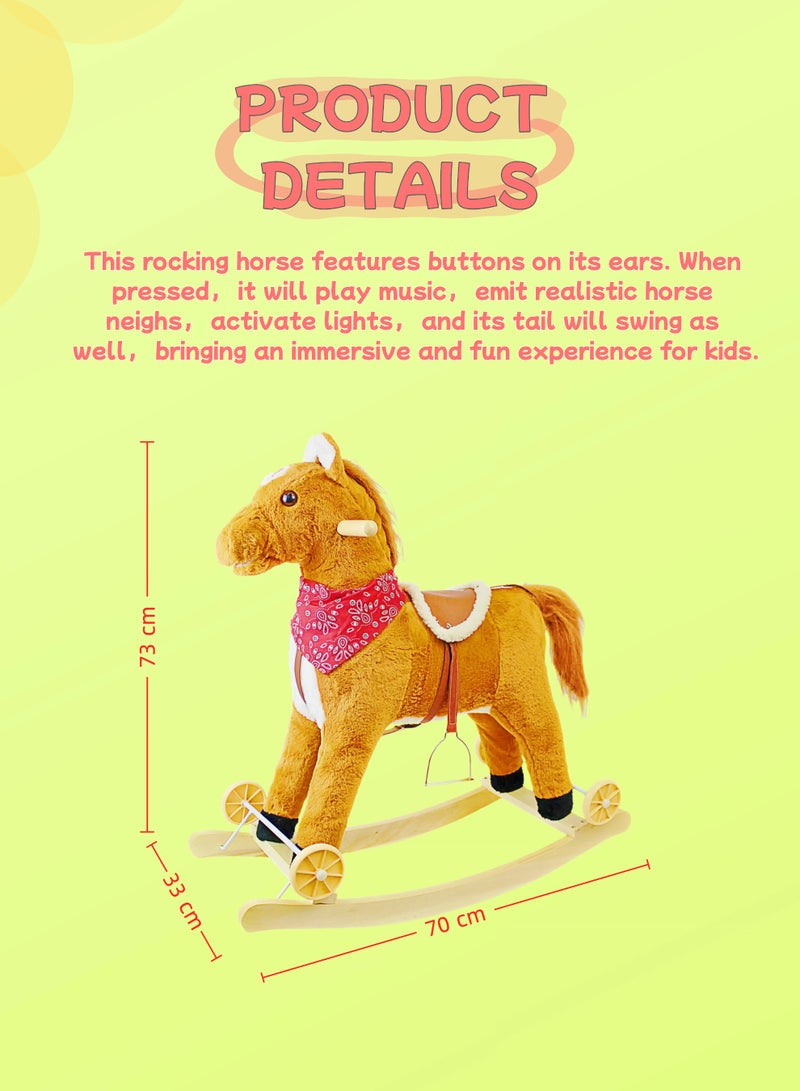 Rocking Horse Ride-On with Wheels Plush 2-in-1 Rocker & Slider Toy for Kids and Toddlers - Image 3