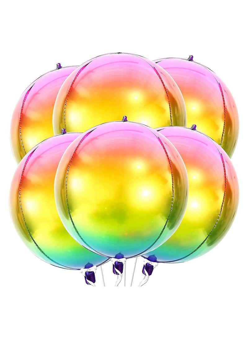 JOLLITY LLC Jumbo Shiny Multicolor Balloons 22 Inch 360 Degree 4D Round Birthday Party Mirror Finish Ombre Gradient Foil for Unicorn, Mermaid, Bridal Shower, Bachelorette (Pack of 6) - Image 1