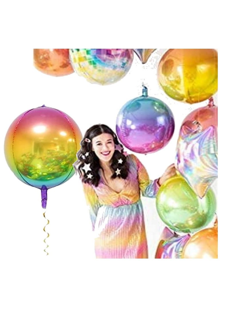 JOLLITY LLC Jumbo Shiny Multicolor Balloons 22 Inch 360 Degree 4D Round Birthday Party Mirror Finish Ombre Gradient Foil for Unicorn, Mermaid, Bridal Shower, Bachelorette (Pack of 6) - Image 3
