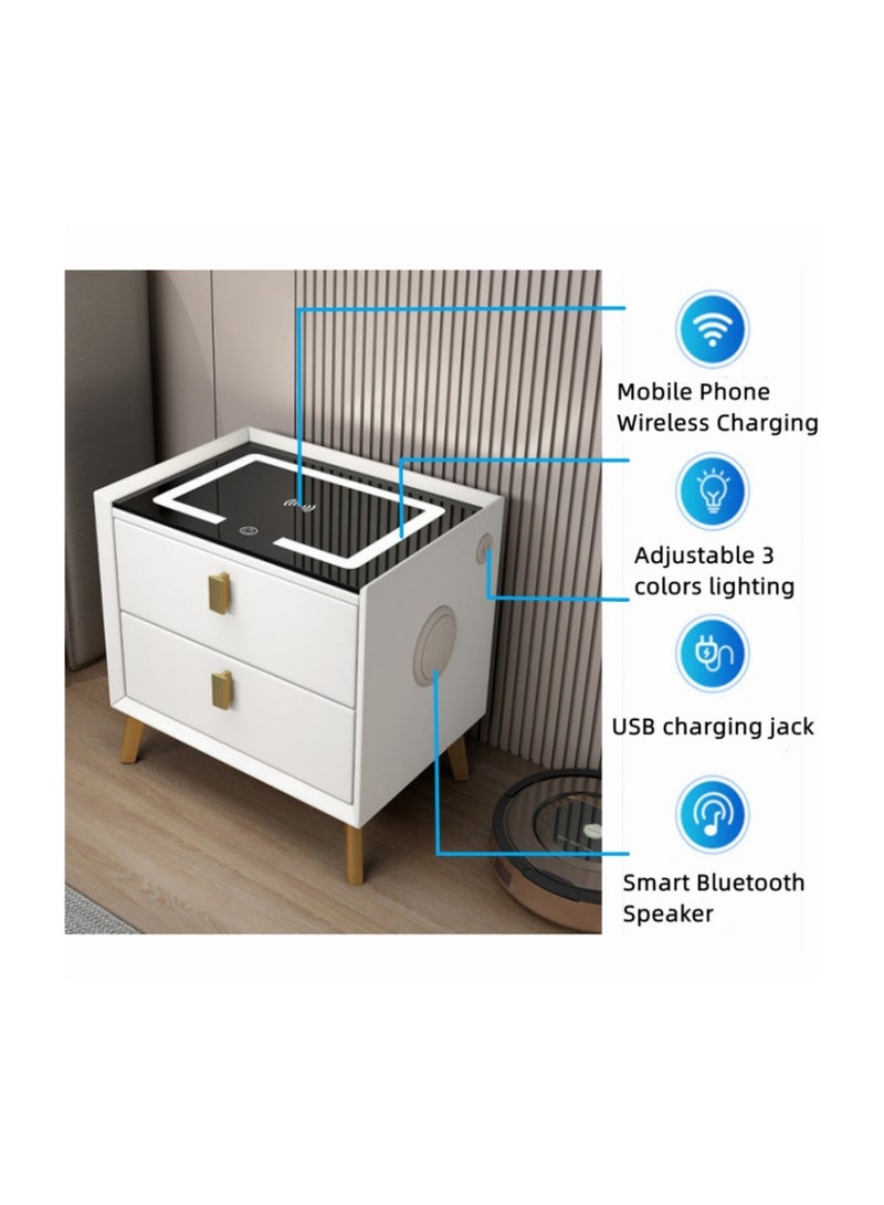 NEWLAN Modern Smart Bedside Table - Space-saving, Double-drawer Bedside Cabinet, Crafted for Comfort, Durability and Contemporary Lifestyle. 50*40*46cm White - Image 3