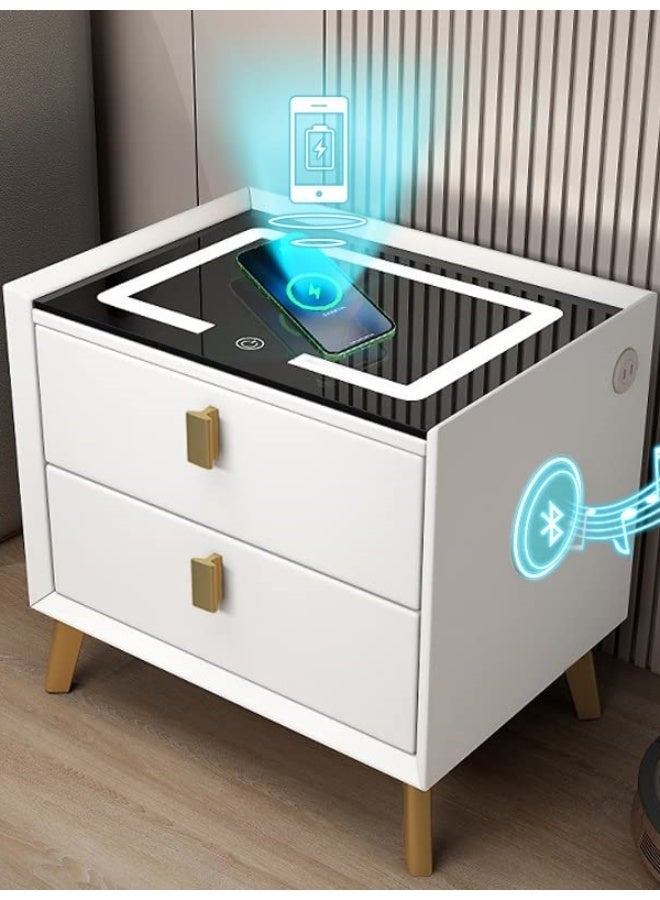 NEWLAN Modern Smart Bedside Table - Space-saving, Double-drawer Bedside Cabinet, Crafted for Comfort, Durability and Contemporary Lifestyle. 50*40*46cm White - Image 2