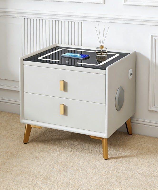 NEWLAN Modern Smart Bedside Table - Space-saving, Double-drawer Bedside Cabinet, Crafted for Comfort, Durability and Contemporary Lifestyle. 50*40*46cm White - Image 1