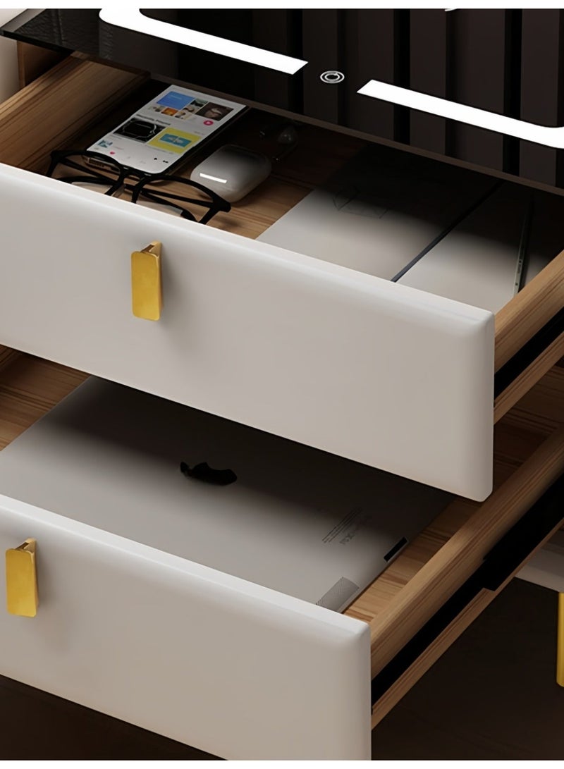 NEWLAN Modern Smart Bedside Table - Space-saving, Double-drawer Bedside Cabinet, Crafted for Comfort, Durability and Contemporary Lifestyle. 50*40*46cm White - Image 5