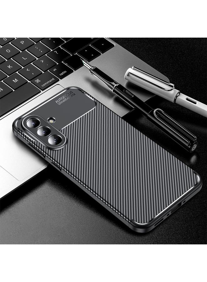 جراب هاتف مقاوم للصدمات من مادة TPU من ألياف الكربون لهاتف Samsung Galaxy A56 5G (أسود)