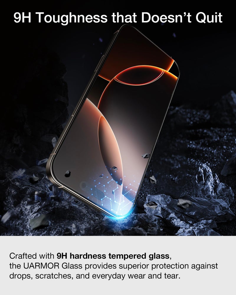 Upcommon UARMOR Privacy Screen Protector for iPhone 17 Pro Max, 9H Tempered Glass with Easy Installation Kit, Full Edge Coverage Fit, 2Pack [ for iPhone 17 Pro Max ] - Image 3