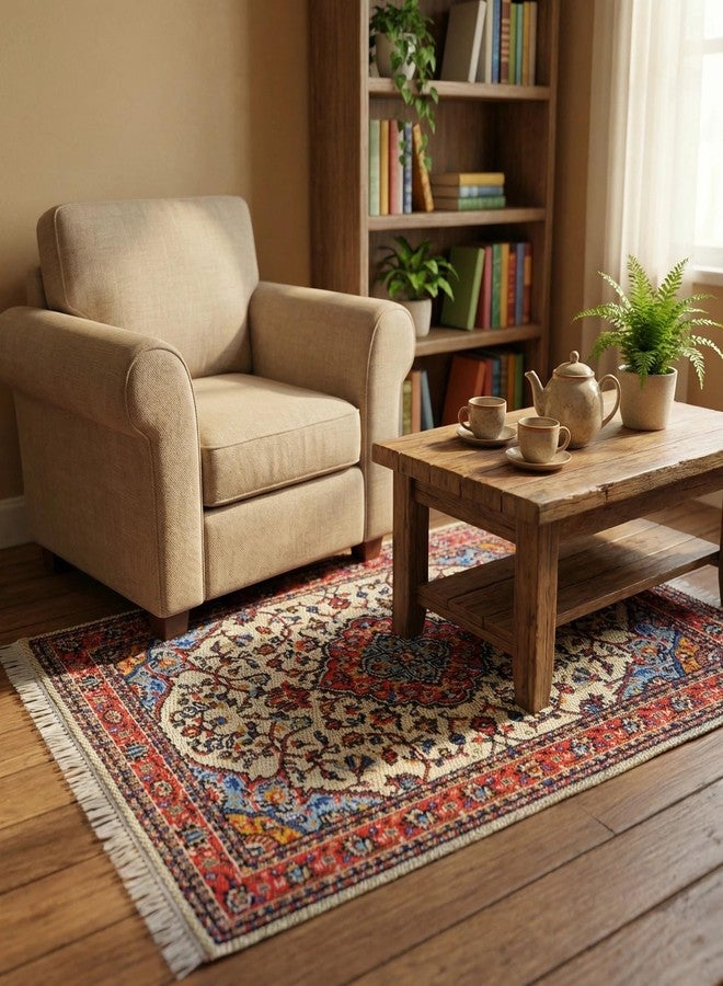 EMiEN 1PCS Exquisite Red Print Dollhouse Rug, DIY Dollhouse Decoration,1/12 Scale,Rectangle 6.7”x 3.9" Size,Carpeting Decor - Image 3