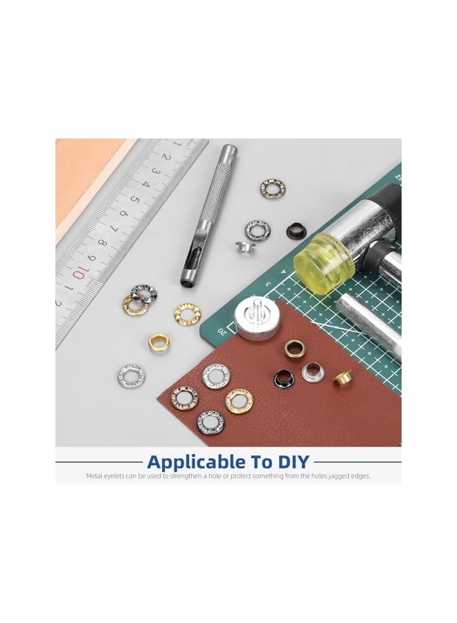 Glarks 122pcs 6mm (1/4in) Grommets with White Diamond Washers Set, 120pcs Golden, Silver, Gun-Black, Bronze Color Metal Grommets Eyelets and 2pcs Installation Tools for Canvas, Leather Repair - Image 5