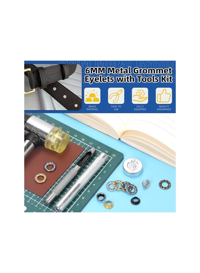 Glarks 122pcs 6mm (1/4in) Grommets with White Diamond Washers Set, 120pcs Golden, Silver, Gun-Black, Bronze Color Metal Grommets Eyelets and 2pcs Installation Tools for Canvas, Leather Repair - Image 3