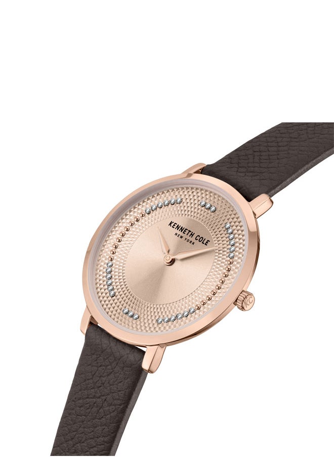 Kenneth Cole New York 34mm Analog Women's Watch with Brown Genuine Leather Strap  - Image 2