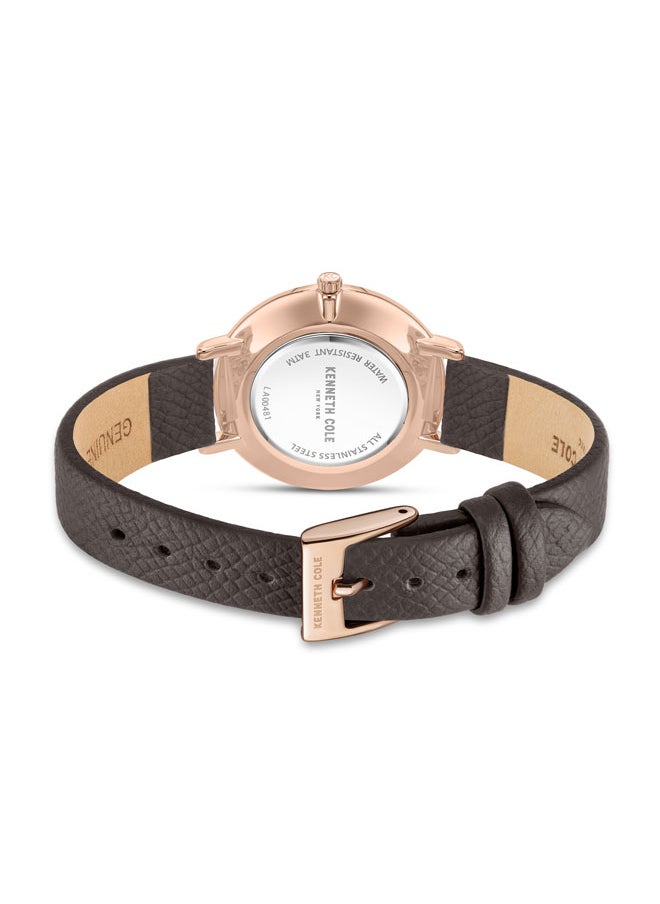 Kenneth Cole New York 34mm Analog Women's Watch with Brown Genuine Leather Strap  - Image 3