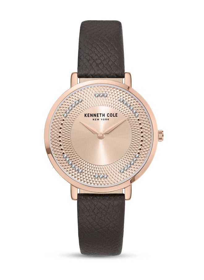 Kenneth Cole New York 34mm Analog Women's Watch with Brown Genuine Leather Strap  - Image 1