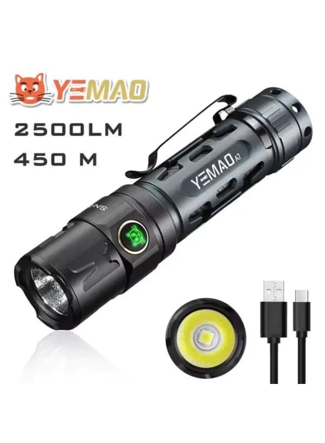 يماو مصباح يدوي تكتيكي عالي الطاقة بتقنية LED من YEMAO YM-A7 - مصباح قابل لإعادة الشحن متعدد الأوضاع مع مؤشر للبطارية - Image 1