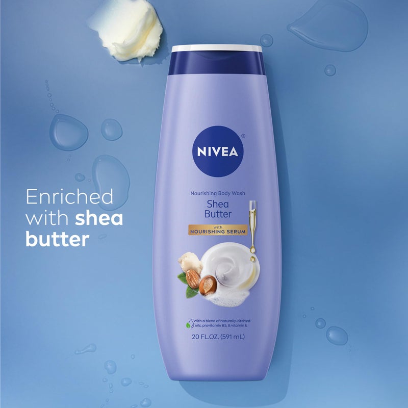 Nivea غسول الجسم من نيفيا بزبدة الشيا المغذية، زجاجة 20 أونصة سائلة + غسول الجسم من نيفيا برائحة الخوخ الأبيض والياسمين المنعشة، زجاجة 20 أونصة سائلة، مجموعة العناية بالبشرة مع بروفيتامين B5 وفيتامين E - Image 2
