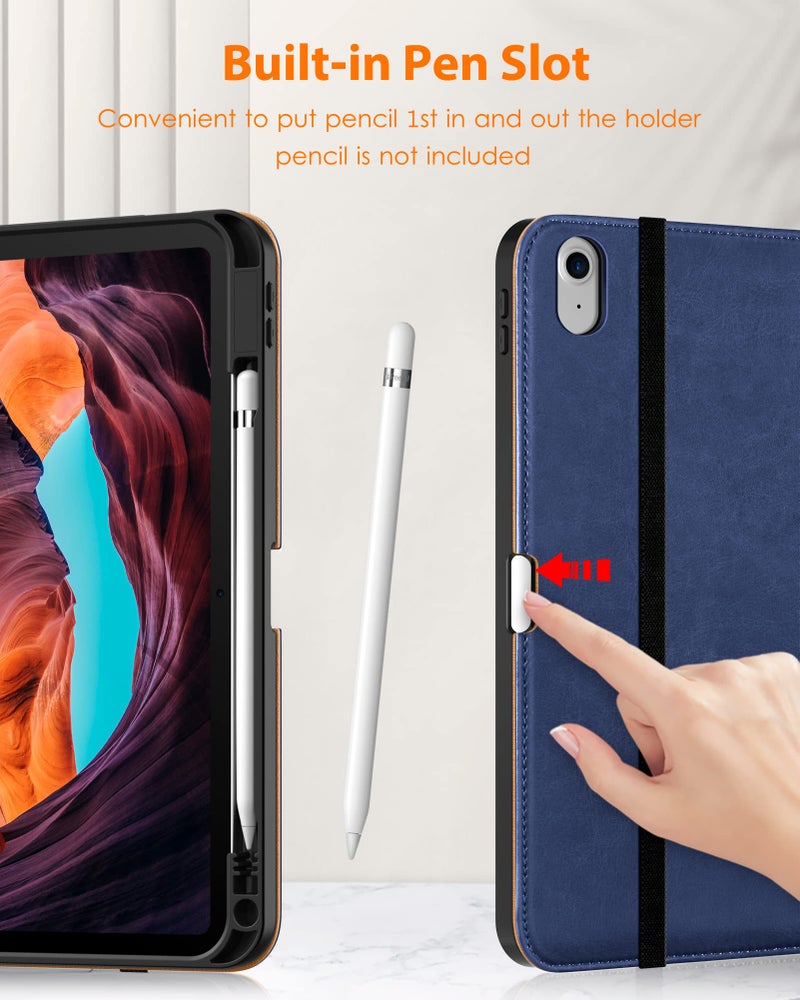 DTTO for iPad (A16) 11th Generation Case 11 Inch 2025, iPad 10th Generation Case 10.9 Inch 2022, Premium Leather Business Folio Stand Cover with Pencil Holder - Auto Wake/Sleep, Navy Blue - Image 4