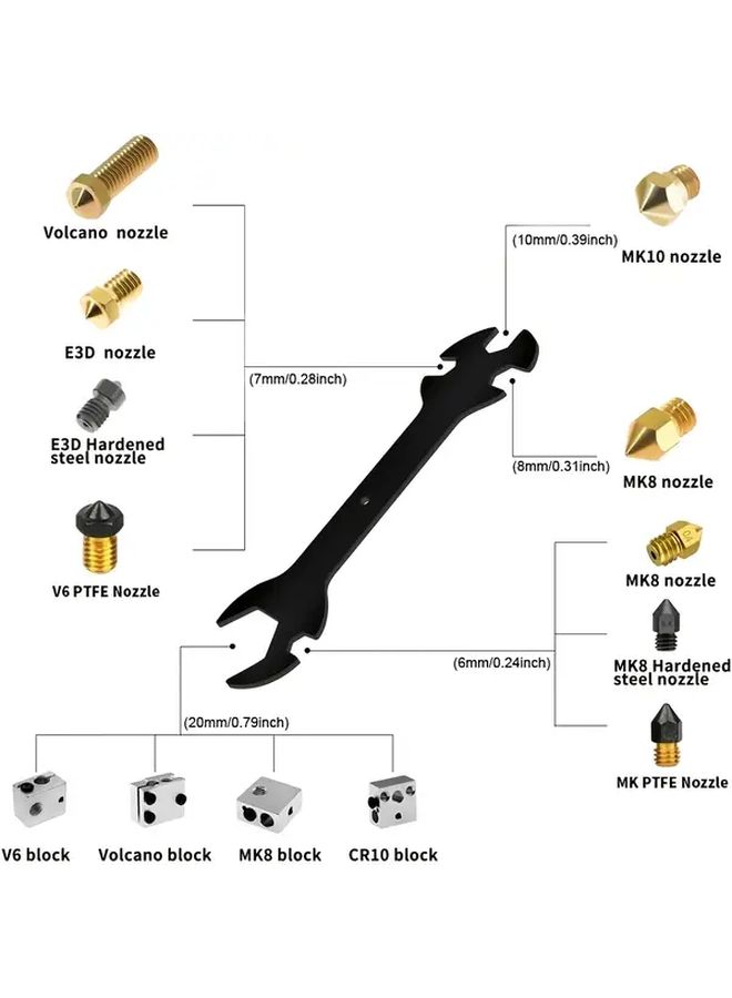 5 In 1 Fixed Wrench Set 3D Printer Tool With 6mm To 20mm Nozzle Wrench - Image 3