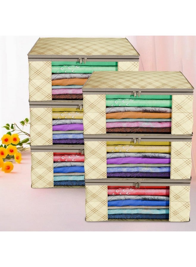 Kuber Industries Kuber Industries Clothes Organizer For Wardrobe (Pack of 6) - Storage Organizer For Saree | Shirts | Salwar Suit | Lehenga Chunni - Dress Organizer For Wardrobe - Saree Covers With Zip (Cream) - Image 1