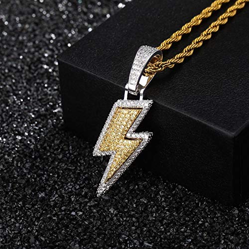 JINAO Hip Hop Lightning Bolt Design Pendant 18k Gold Plated Iced Out Cubic Zirconia Pendant Necklace with Micropave Simulated Diamond for Men Women (Two Colors) - Image 3