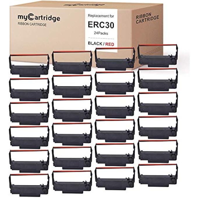 24 PACK ERC30 ERC-30 ERC 30 34 38 B/R COMPATIBLE WITH RIBBON CARTRIDGE USED WITH EPSON ERC30/ERC34/ERC38,TM-U220,BIXOLON GRC-220BR,M188B,BTP-M300 PRINTER (BLACK AND RED) - Image 1