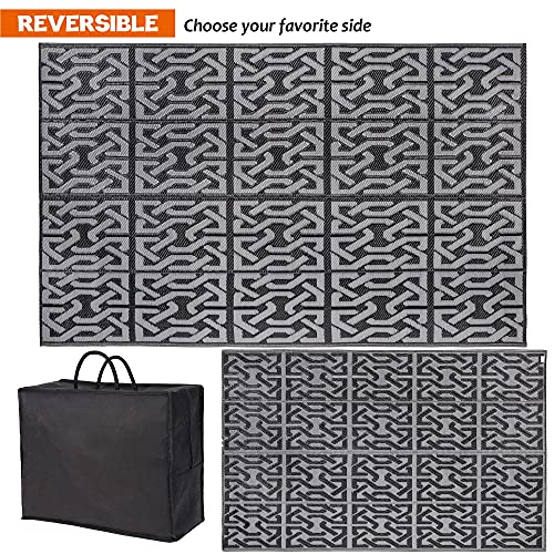 SAND MINE Reversible Mats, Plastic Straw Rug, Modern Area Rug, Large Floor Mat and Rug for Outdoors, RV, Patio, Backyard, Deck, Picnic, Beach, Trailer, Camping (5' x 8', Black & Grey) - Image 3