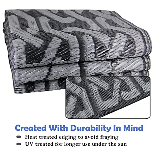 SAND MINE Reversible Mats, Plastic Straw Rug, Modern Area Rug, Large Floor Mat and Rug for Outdoors, RV, Patio, Backyard, Deck, Picnic, Beach, Trailer, Camping (5' x 8', Black & Grey) - Image 5