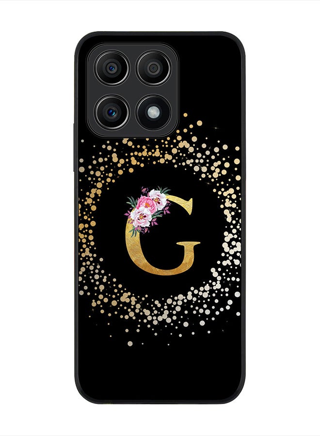 Stylizedd حافظة حواف سوداء متينة لهونر X8A 4G، غطاء رفيع بحواف مطاطية - حرف مونوغرام مخصص بنمط زهور - G (أسود) - Image 1