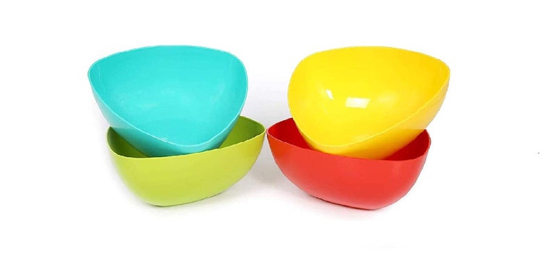 Luxansa Unbreakable Microwave Safe Oven Mixing Set of 4 Square Plastic Bowls Serving for Kitchen Snacks Salad Cake Unique Dessert Dinning Table Making Set Ice Cream Dry Fruits Freezer Safe for Kitchen 17 x 17 x 7 CM 1000 ML Triangle Bowl - Image 2