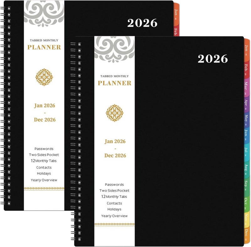Artfan 2026 Monthly Planner/Calendar - 12 Monthly Planner, JAN 2026 - DEC 2026 Planners with Tabs & Pocket & Label, 8.5" x 11", 2 Pack, Black - Image 1