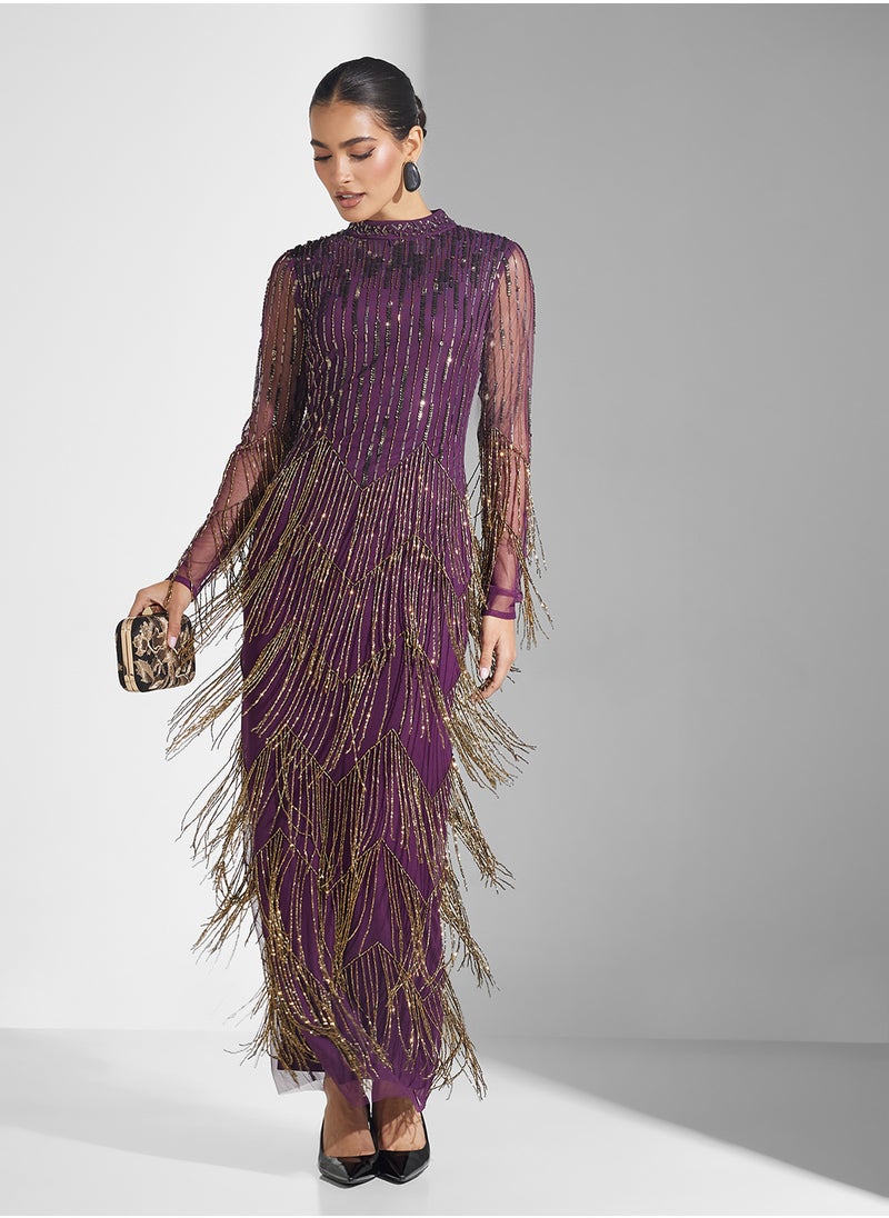 Amelia Rose Embellished Maxi Dress With Tassle Details  - Image 1