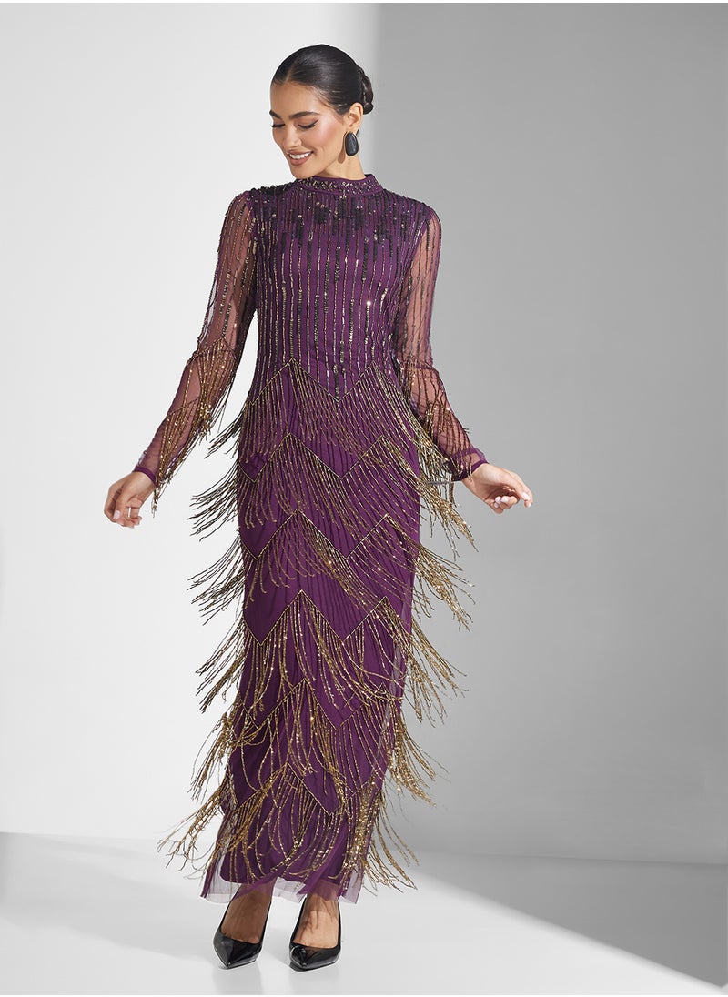 Amelia Rose Embellished Maxi Dress With Tassle Details  - Image 4