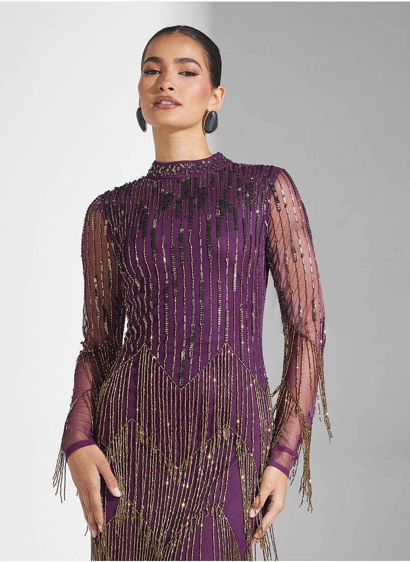 Amelia Rose Embellished Maxi Dress With Tassle Details  - Image 3