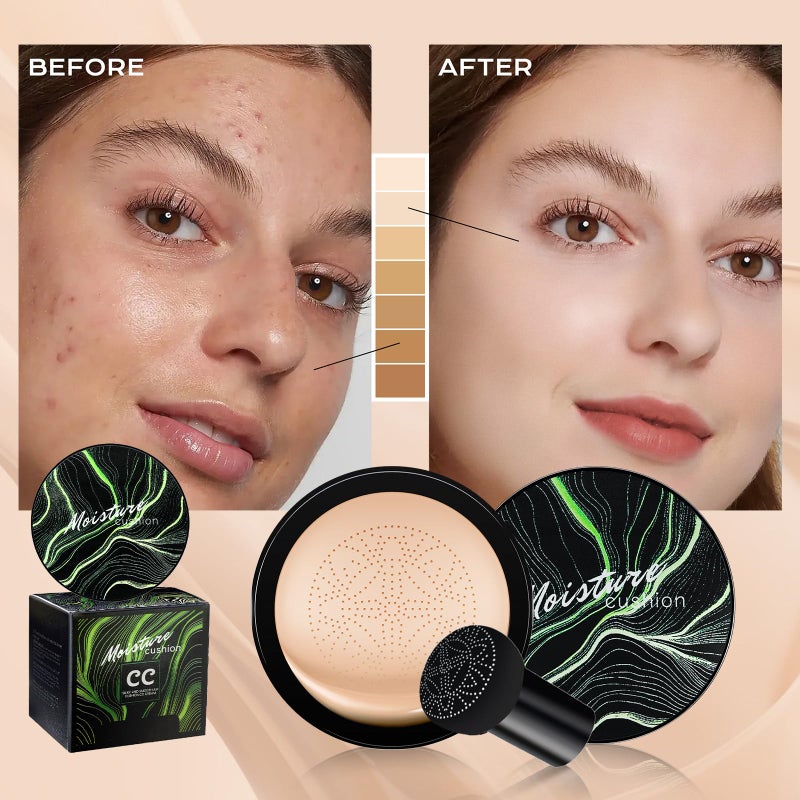 Ursoulney Mushroom Head Air Cushion CC Cream - BB Cream Foundation Makeup Moisturizing Concealer Long-Lasting, Cushion Foundation Full Coverage Self Adjusting for Mature Skin & All Skin Types (Buff Beige) - Image 3