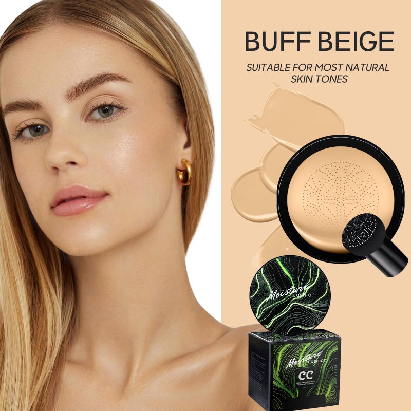 Ursoulney Mushroom Head Air Cushion CC Cream - BB Cream Foundation Makeup Moisturizing Concealer Long-Lasting, Cushion Foundation Full Coverage Self Adjusting for Mature Skin & All Skin Types (Buff Beige) - Image 2