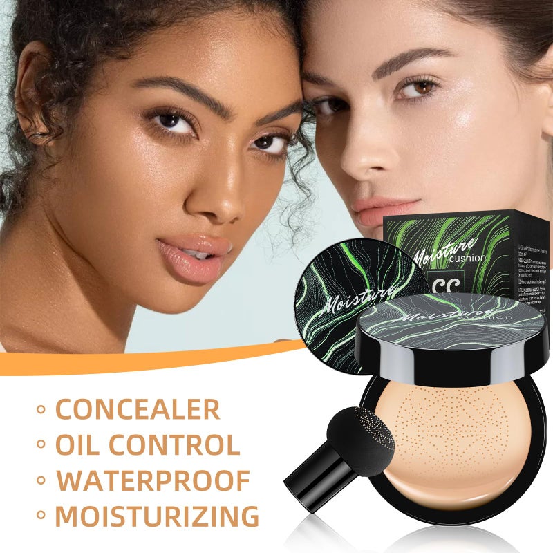 Ursoulney Mushroom Head Air Cushion CC Cream - BB Cream Foundation Makeup Moisturizing Concealer Long-Lasting, Cushion Foundation Full Coverage Self Adjusting for Mature Skin & All Skin Types (Buff Beige) - Image 5