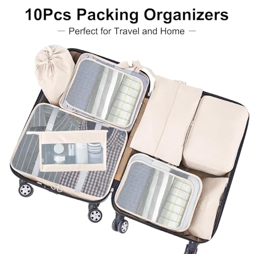 YEEYAA Packing Cubes for Travel 8 Set Luggage Organizer Bags for Family Mesh Breathable Travel Packing Cubes for Suitcases Durable Travel Essentials Bags Set Beige 10 Set - Image 3