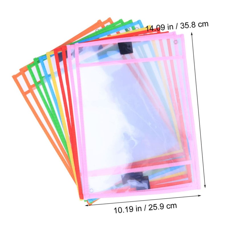 24 Reusable Dry Erase Pockets PVC Write Wipe School Office Supplies Pen Holder Hanging Grommet - Image 3