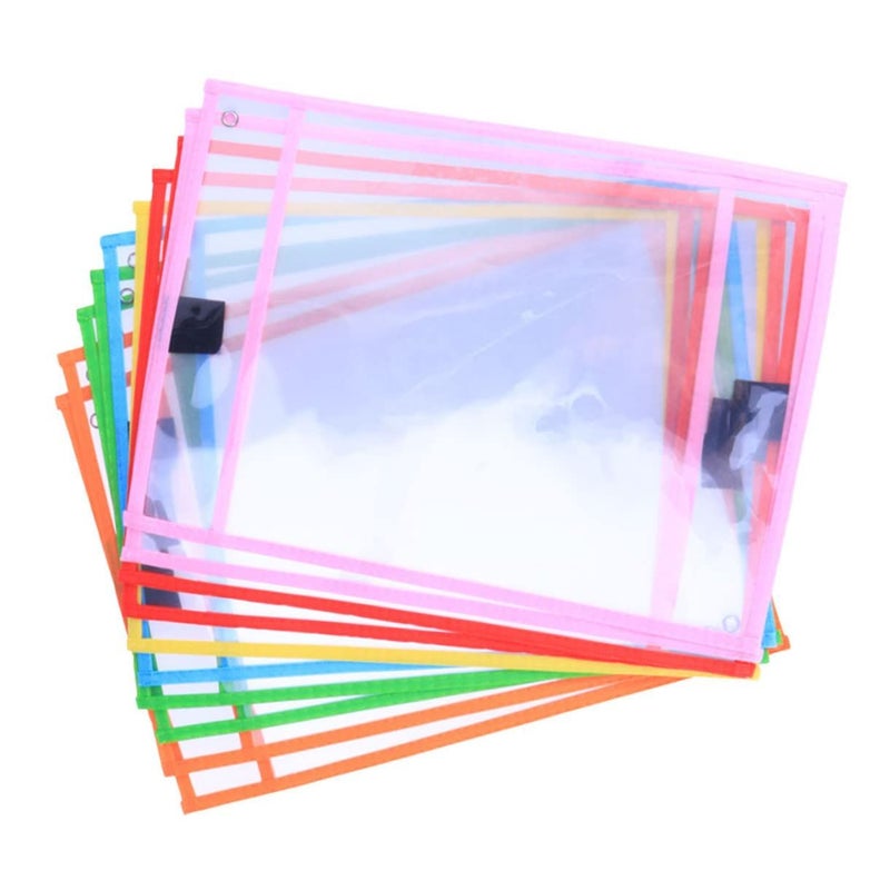 24 Reusable Dry Erase Pockets PVC Write Wipe School Office Supplies Pen Holder Hanging Grommet - Image 2