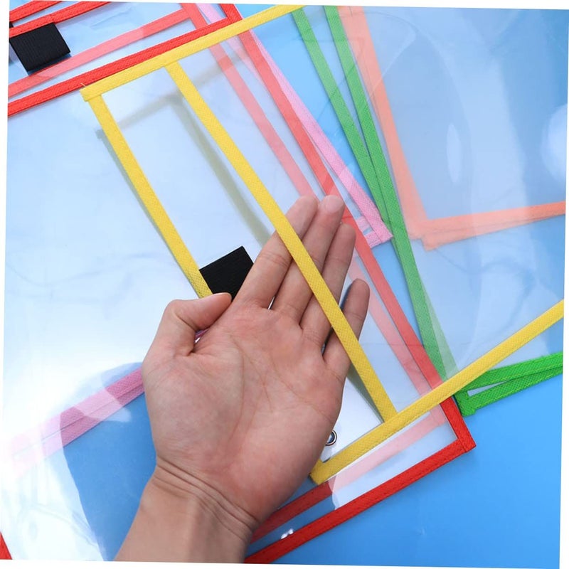 24 Reusable Dry Erase Pockets PVC Write Wipe School Office Supplies Pen Holder Hanging Grommet - Image 5