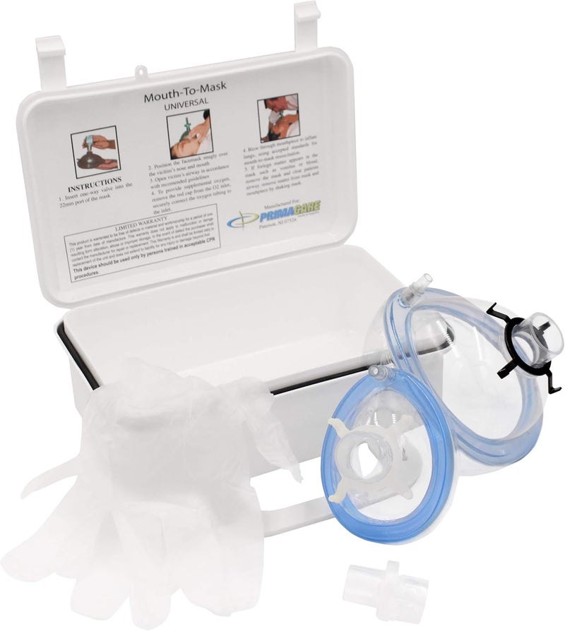 PRIMACARE طقم إنعاش CPR Primacare KC1010 مع قناع إنقاذ للبالغين والأطفال مع صمام أحادي الاتجاه للفم إلى الفم للأكسجين التكميلي مع حافظة حائطية مرفقة - Image 1