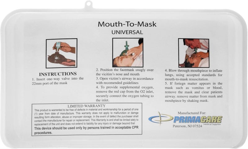 PRIMACARE طقم إنعاش CPR Primacare KC1010 مع قناع إنقاذ للبالغين والأطفال مع صمام أحادي الاتجاه للفم إلى الفم للأكسجين التكميلي مع حافظة حائطية مرفقة - Image 4