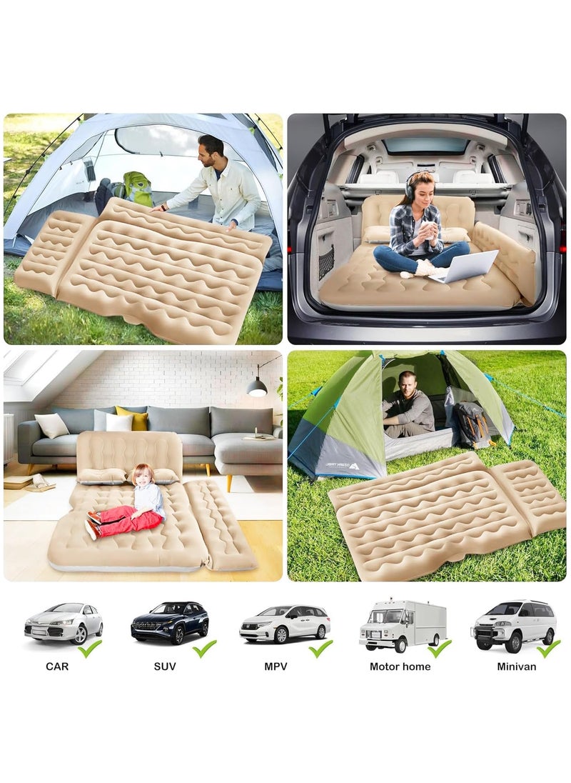 AUTOYSUR - Inflatable Car Air Mattress, Thickened Flocking Car Air Bed with Air Pump, Portable Car Travel Mattress, Car Sleeping Mattress Bed with 2 Pillows for Car Universal SUV - Image 1