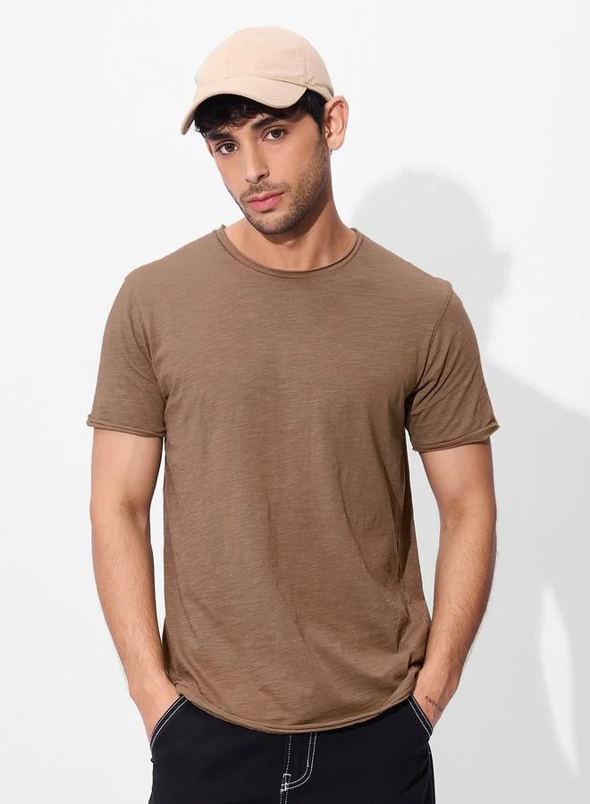 The Souled Store Brown Cotton Short Sleeve T-Shirt