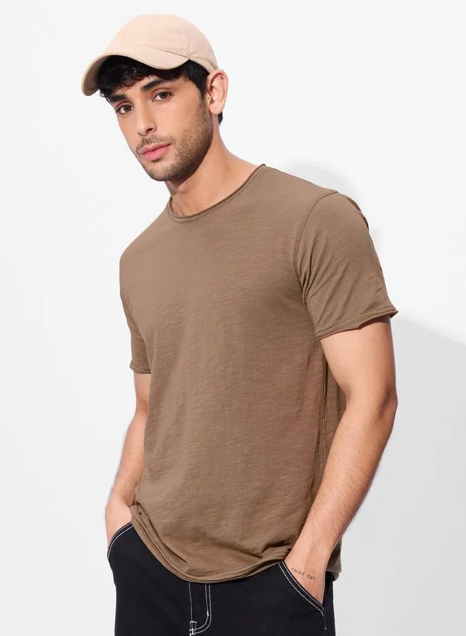 The Souled Store Brown Cotton Short Sleeve T-Shirt