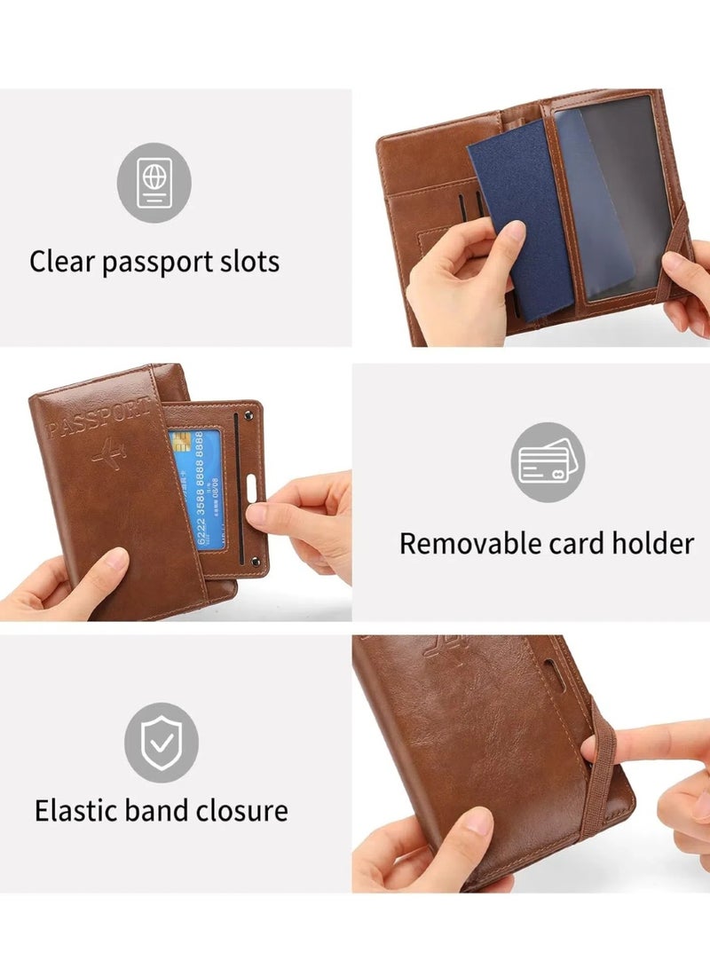 زيلو حامل جواز سفر بتقنية RFID، محفظة سفر مزودة بفتحات للبطاقات وحامل أقلام (بني) - Image 4