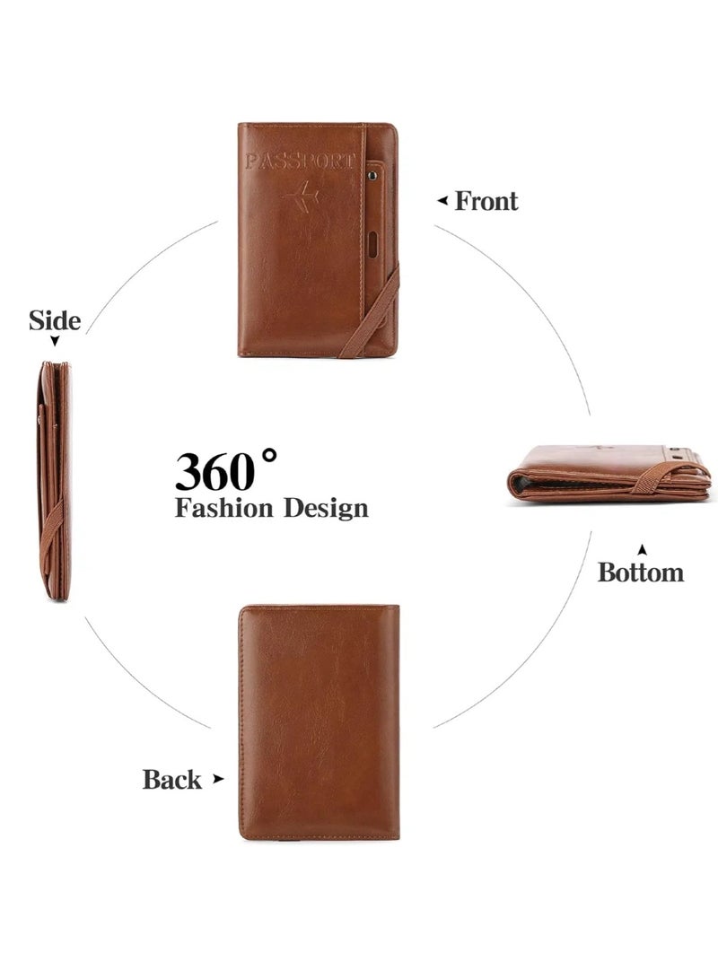 زيلو حامل جواز سفر بتقنية RFID، محفظة سفر مزودة بفتحات للبطاقات وحامل أقلام (بني) - Image 5