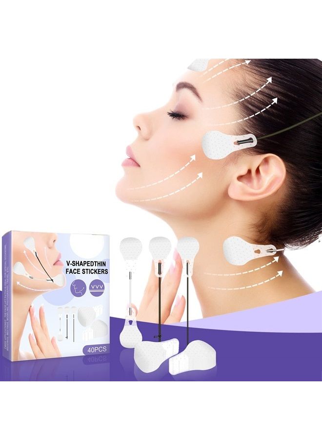 Teetown شريط رفع الوجه، 40 قطعة شريط وجه غير مرئي فائق النحافة مع حبال رفع مرنة، يشد البشرة ويخفي التجاعيد في الوجه والرقبة ويشد البشرة المترهلة - Image 1